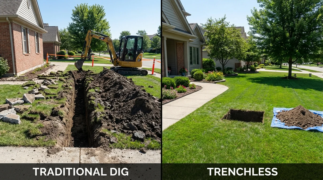 Trenchless sewer repair with minimal yard damage versus traditional excavation in Petoskey, MI